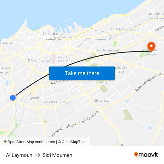 Al Laymoun to Sidi Moumen map