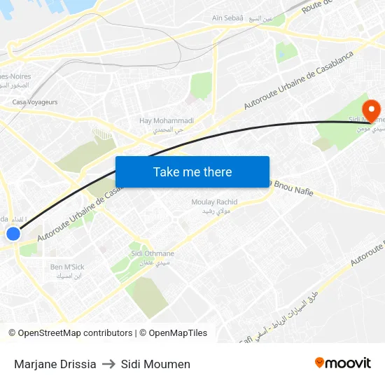 Marjane Drissia to Sidi Moumen map
