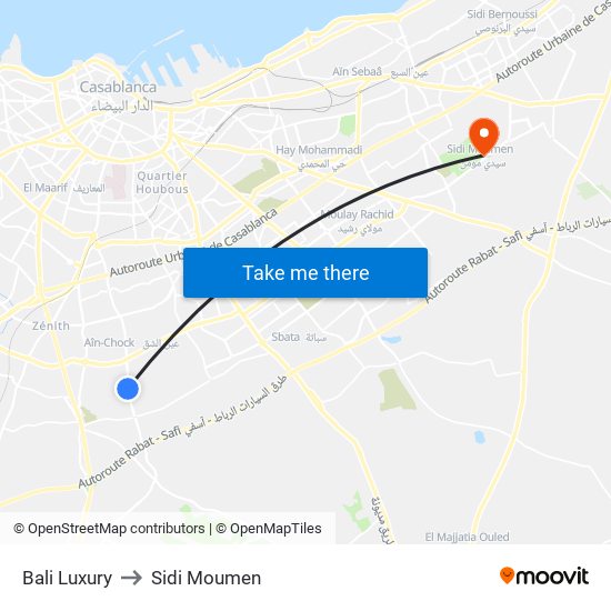 Bali Luxury to Sidi Moumen map
