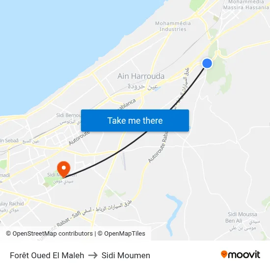 Forêt Oued El Maleh to Sidi Moumen map