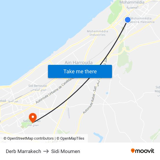 Derb Marrakech to Sidi Moumen map