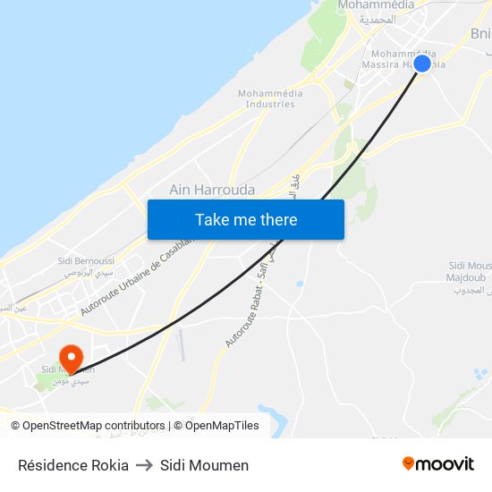 Résidence Rokia to Sidi Moumen map