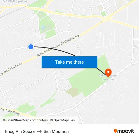Encg Ain Sebaa to Sidi Moumen map