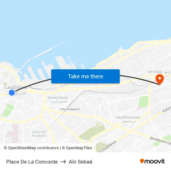 Place De La Concorde to Aïn Sebaâ map