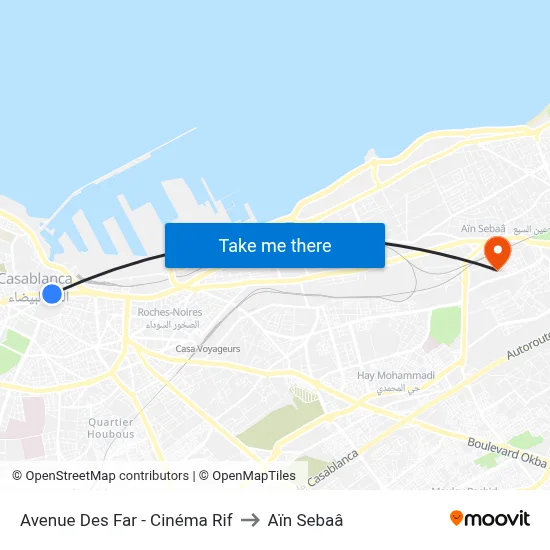 Avenue Des Far - Cinéma Rif to Aïn Sebaâ map