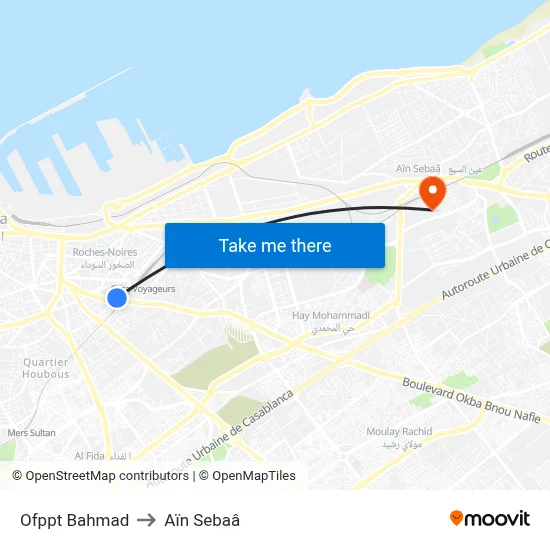 Ofppt Bahmad to Aïn Sebaâ map
