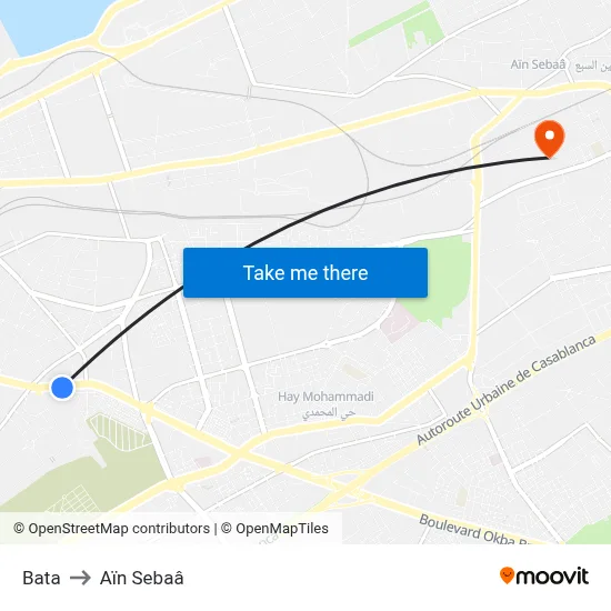 Bata to Aïn Sebaâ map