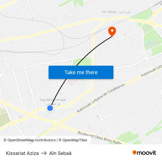 Kissariat Aziza to Aïn Sebaâ map