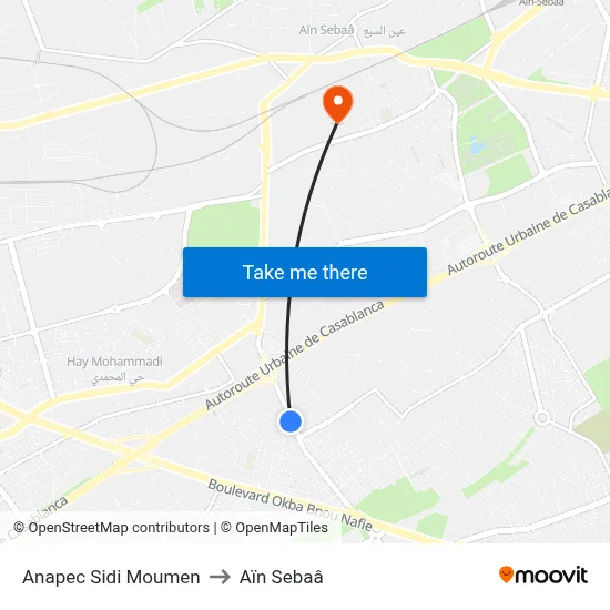 Anapec Sidi Moumen to Aïn Sebaâ map