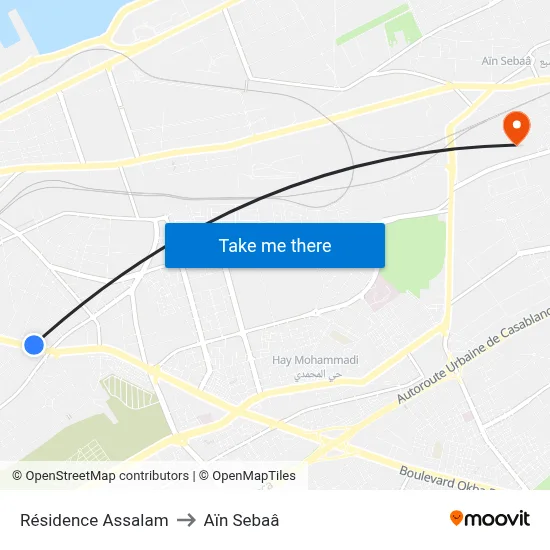 Résidence Assalam to Aïn Sebaâ map