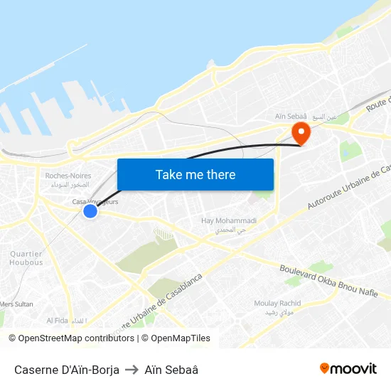 Caserne D'Aïn-Borja to Aïn Sebaâ map