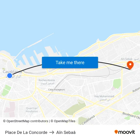 Place De La Concorde to Aïn Sebaâ map