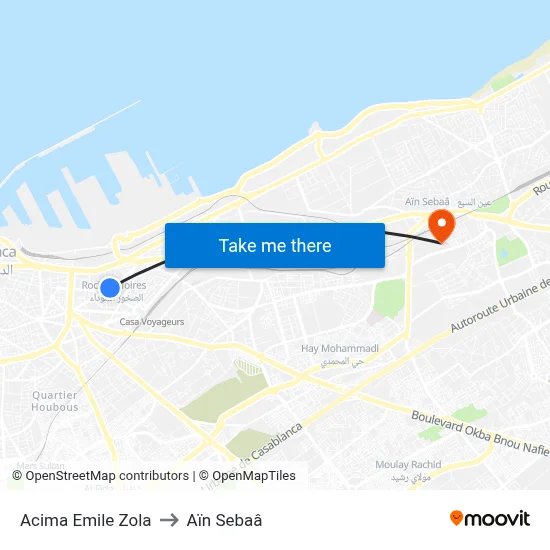 Acima Emile Zola to Aïn Sebaâ map