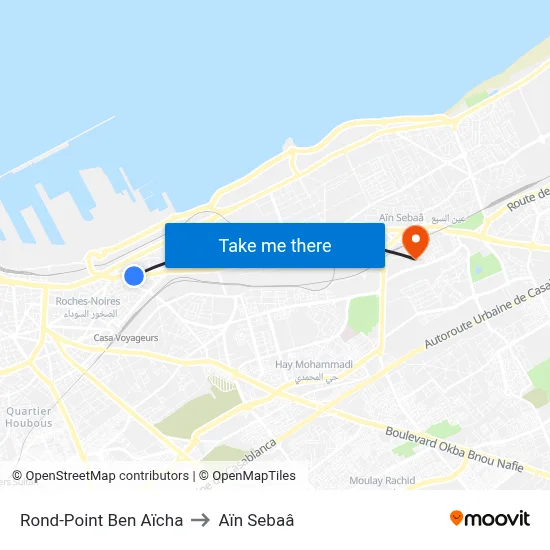 Rond-Point Ben Aïcha to Aïn Sebaâ map