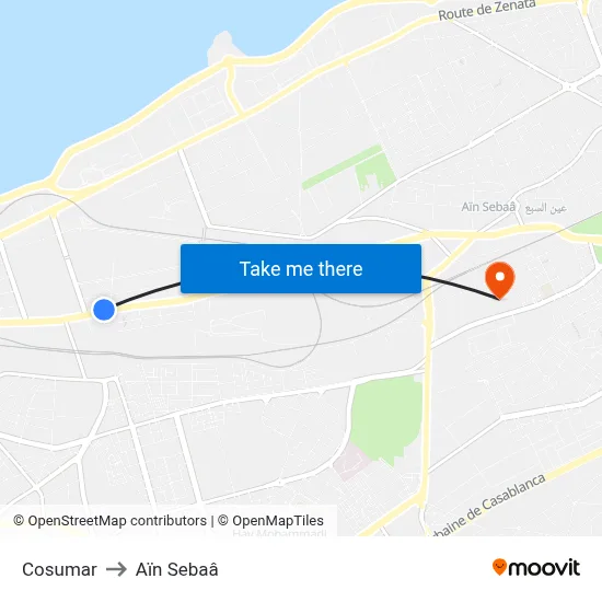 Cosumar to Aïn Sebaâ map