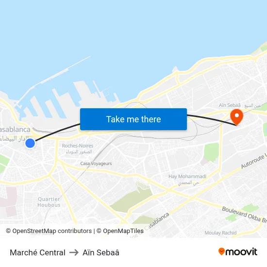 Marché Central to Aïn Sebaâ map