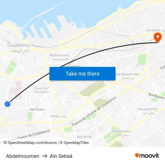 Abdelmoumen to Aïn Sebaâ map