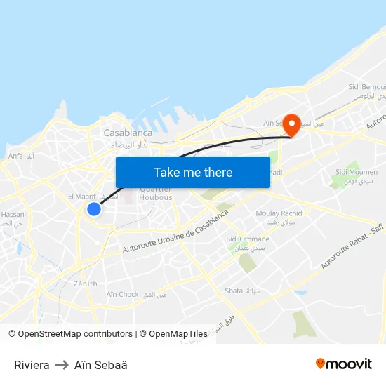 Riviera to Aïn Sebaâ map