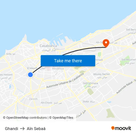 Ghandi to Aïn Sebaâ map