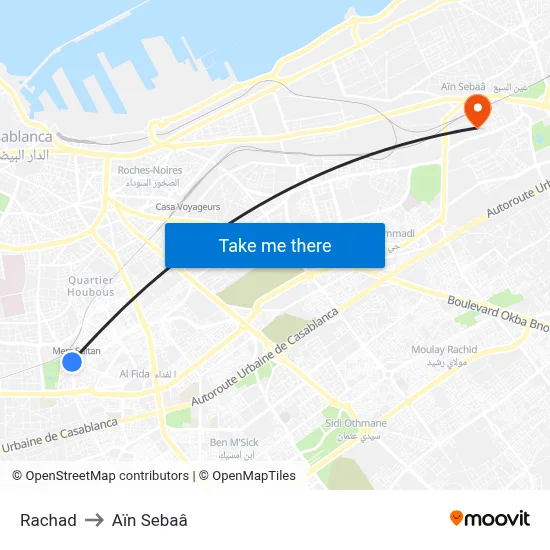 Rachad to Aïn Sebaâ map