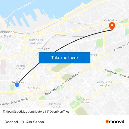 Rachad to Aïn Sebaâ map