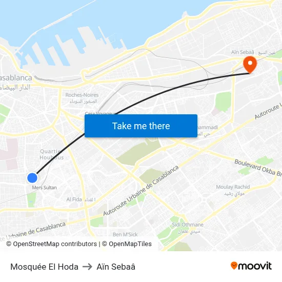 Mosquée El Hoda to Aïn Sebaâ map
