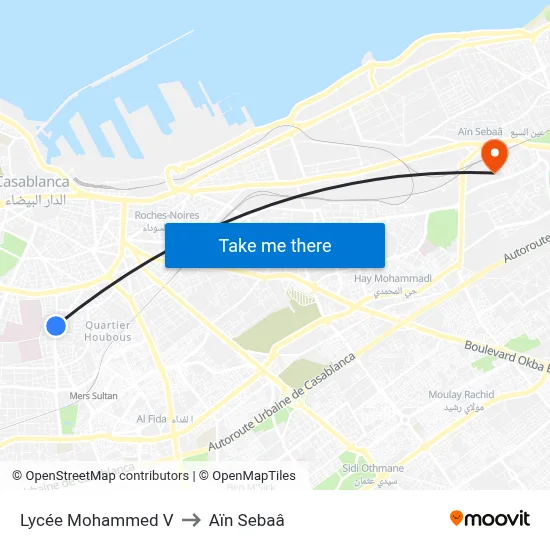 Lycée Mohammed V to Aïn Sebaâ map
