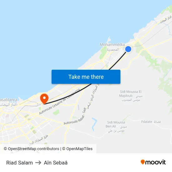 Riad Salam to Aïn Sebaâ map