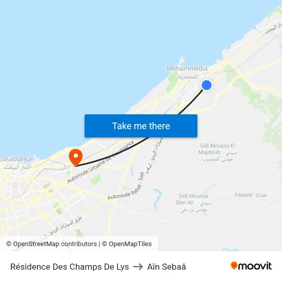 Résidence Des Champs De Lys to Aïn Sebaâ map