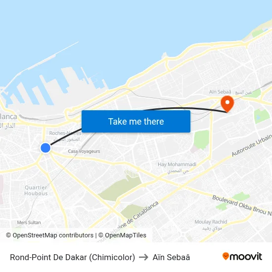 Rond-Point De Dakar (Chimicolor) to Aïn Sebaâ map