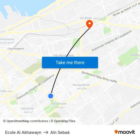Ecole Al Akhawayn to Aïn Sebaâ map