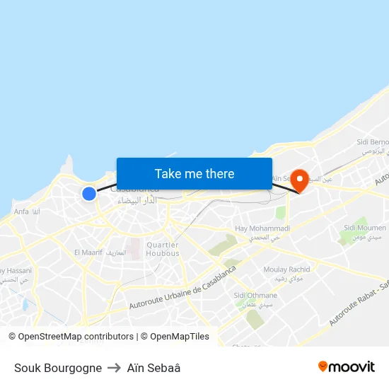 Souk Bourgogne to Aïn Sebaâ map