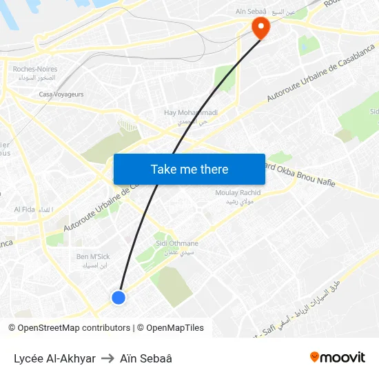 Lycée Al-Akhyar to Aïn Sebaâ map