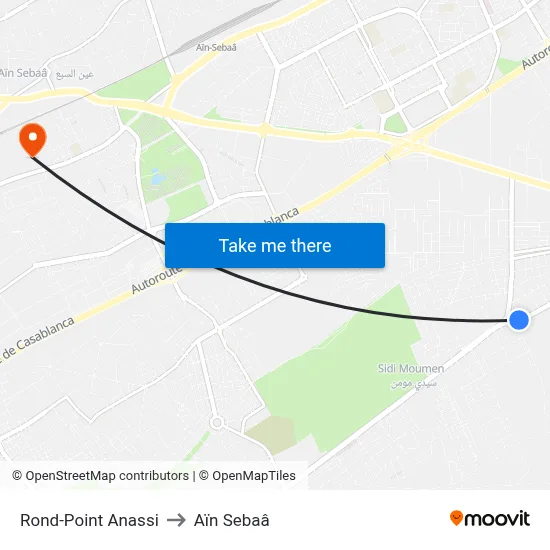 Rond-Point Anassi to Aïn Sebaâ map