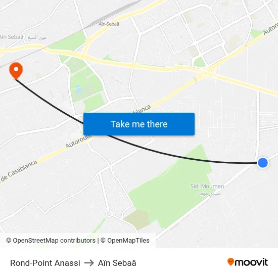 Rond-Point Anassi to Aïn Sebaâ map