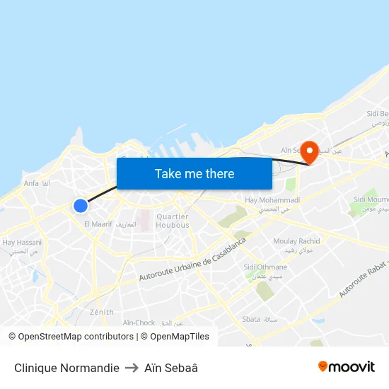 Clinique Normandie to Aïn Sebaâ map