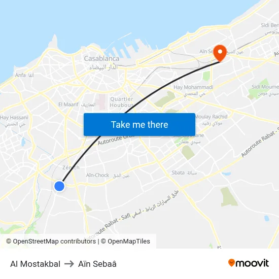 Al Mostakbal to Aïn Sebaâ map