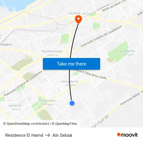 Résidence El Hamd to Aïn Sebaâ map