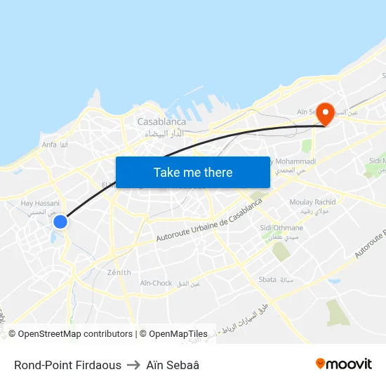 Rond-Point Firdaous to Aïn Sebaâ map