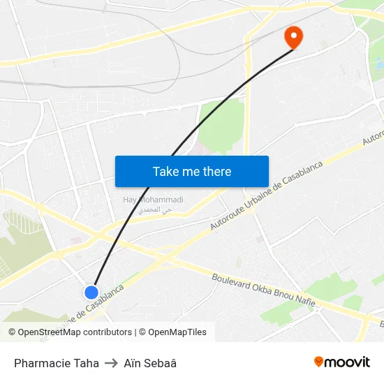 Pharmacie Taha to Aïn Sebaâ map