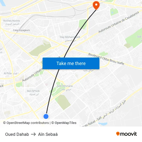 Oued Dahab to Ain Sebaa map