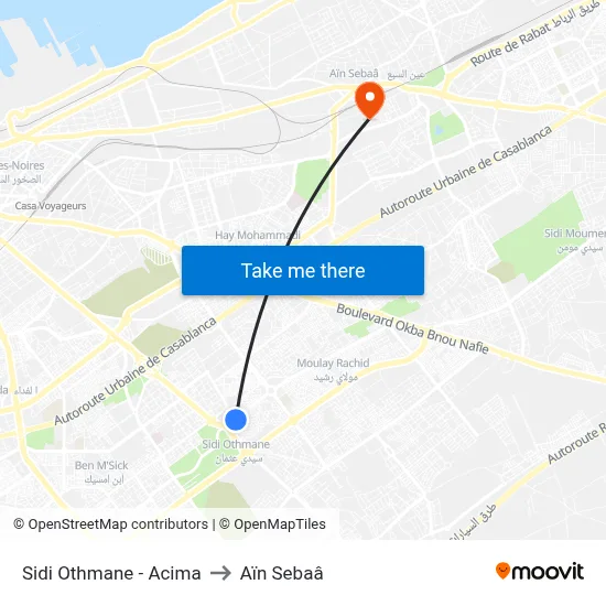 Sidi Othmane - Acima to Aïn Sebaâ map