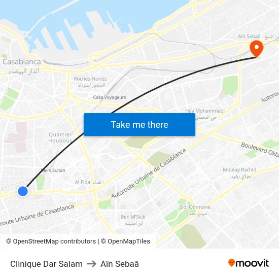 Clinique Dar Salam to Aïn Sebaâ map
