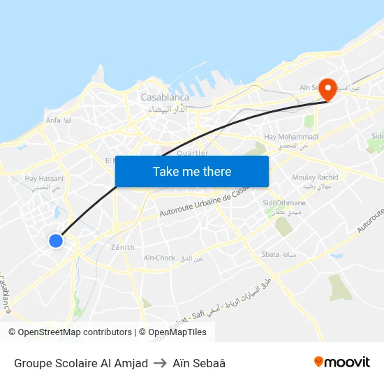 Groupe Scolaire Al Amjad to Aïn Sebaâ map
