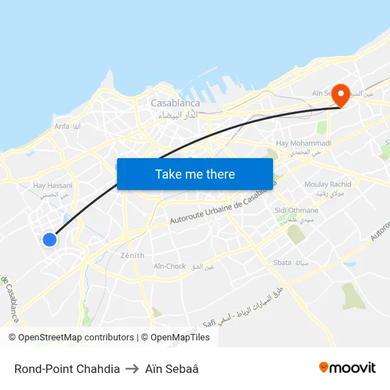 Rond-Point Chahdia to Aïn Sebaâ map