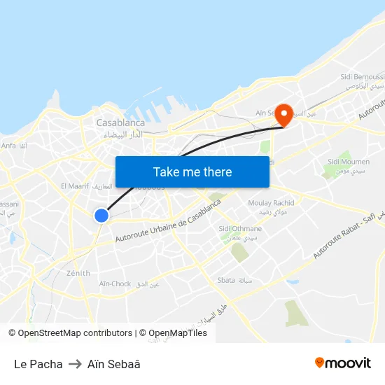 Le Pacha to Aïn Sebaâ map