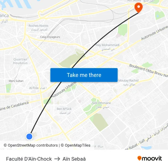 Faculté D'Aïn-Chock to Aïn Sebaâ map