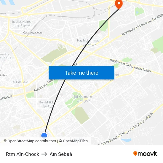 Rtm Aïn-Chock to Aïn Sebaâ map