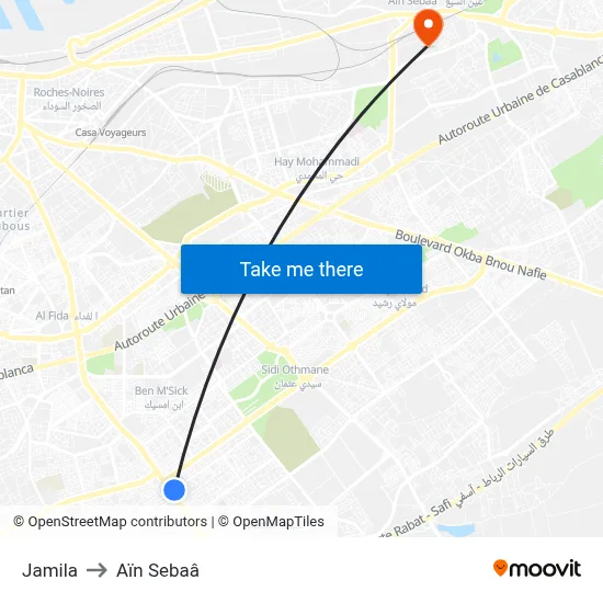 Jamila to Aïn Sebaâ map