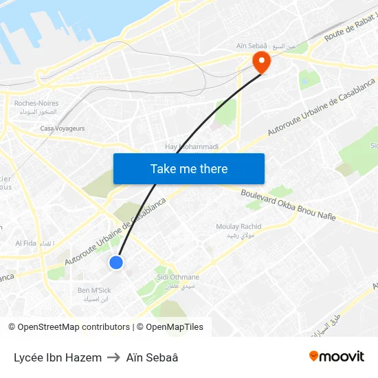 Lycée Ibn Hazem to Aïn Sebaâ map